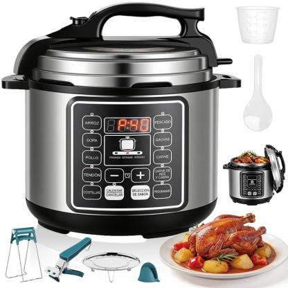 Olla de Presión Eléctrica 6L, 1000W Multicooker con 10 Programas Automáticos, Cocina Rápida, Panel Digital, Función Mantener Caliente y Sistema de Seguridad