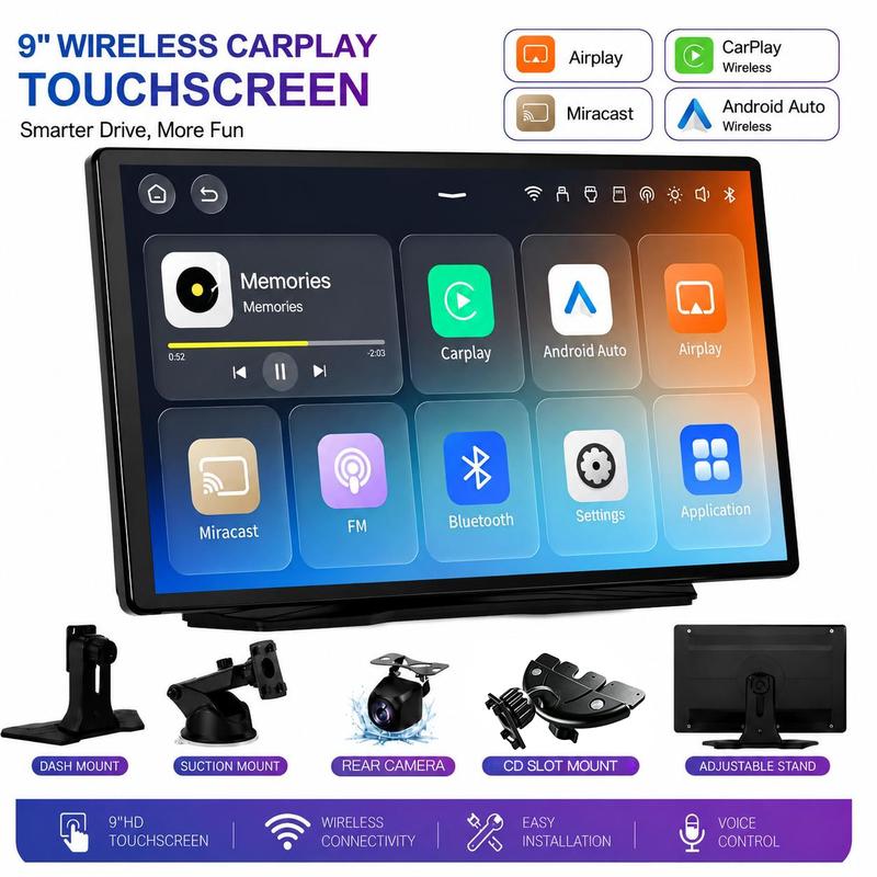 【Actualización】 CarPlay inalámbrico de 9 pulgadas (modelo 2026) | Pantalla táctil portátil compatible con GPS, iPhone/Android Auto (MirrorLink)
