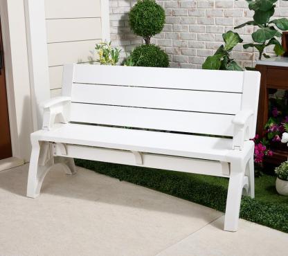Banca convertible en mesa para patio, muebles exteriores multifuncionales con asientos integrados