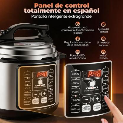 Olla de Presión Eléctrica 6L, 1000W Multicooker con 10 Programas Automáticos, Cocina Rápida, Panel Digital, Función Mantener Caliente y Sistema de Seguridad