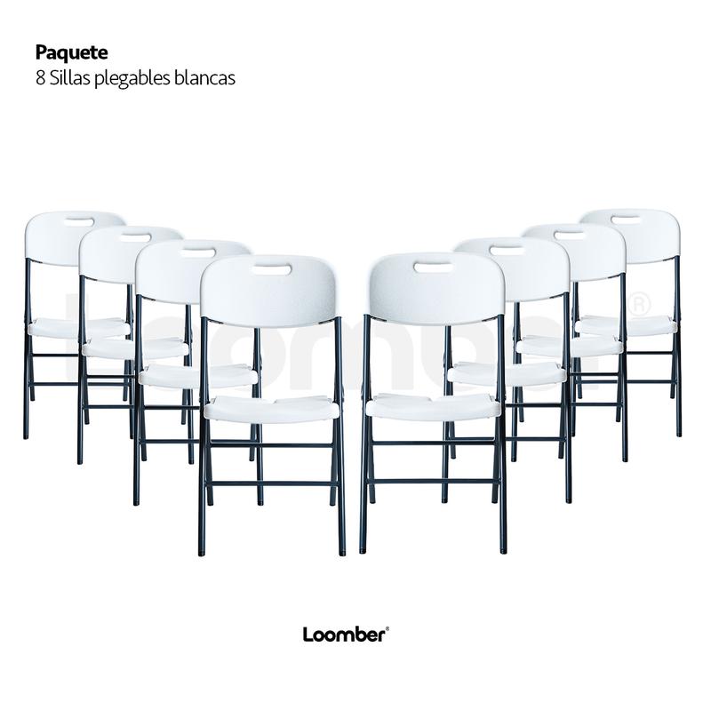 Paquete de 8 Sillas Plegables Blanca Color Blanco