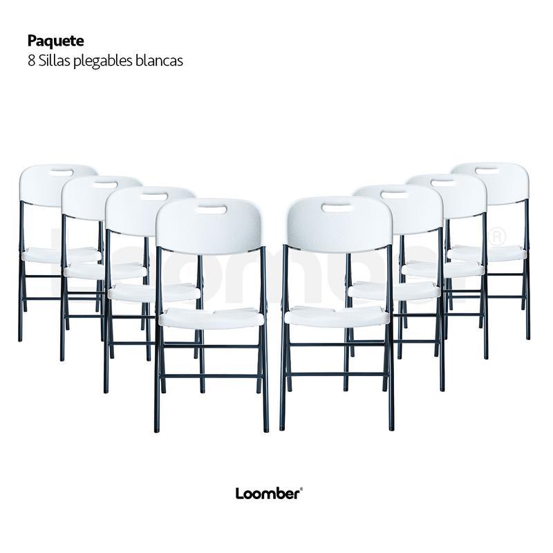 Paquete de 8 Sillas Plegables Blanca Color Blanco