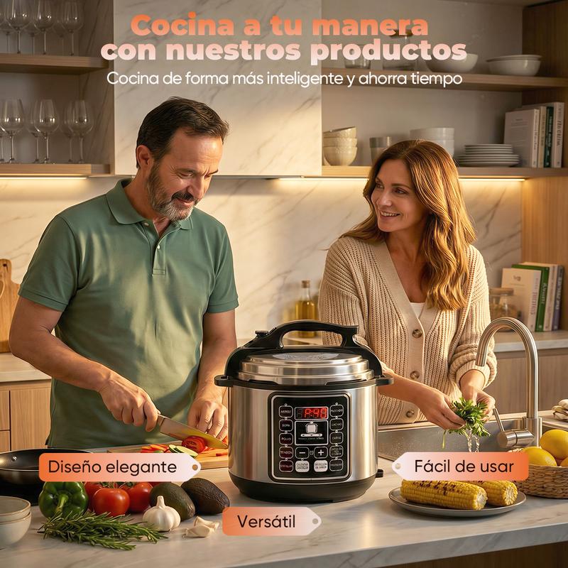 Olla de Presión Eléctrica 6L, 1000W Multicooker con 10 Programas Automáticos, Cocina Rápida, Panel Digital, Función Mantener Caliente y Sistema de Seguridad