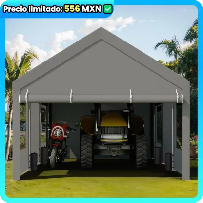 Cobertizo para Auto 10/12x20 ft – Garaje Portátil para Exterior, Toldos de Alta Resistencia con Ventanas Ventiladas y Laterales Removibles, Protección contra Humedad para Vehículos, Fiesta, Campamento o Herramientas, PVC Duradero, Gris/Blanco