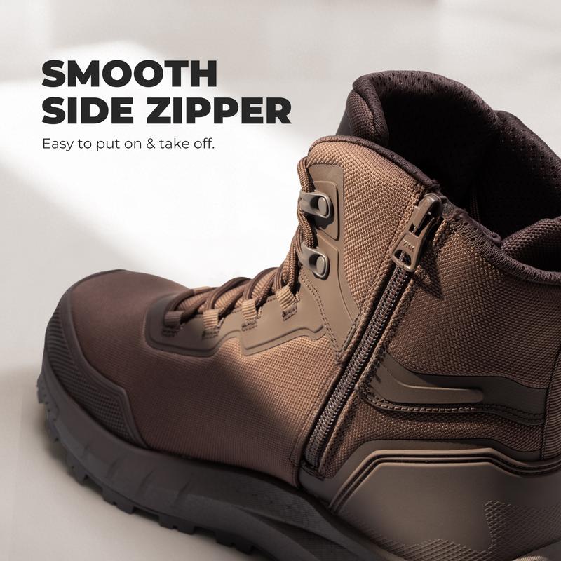 Calzado de seguridad para hombre con puntera de material compuesto (norma ASTM), tejido transpirable, suela de TPU ligera y antideslizante, diseño de puntera redonda con cordones, impermeable y con suela de cuña.
