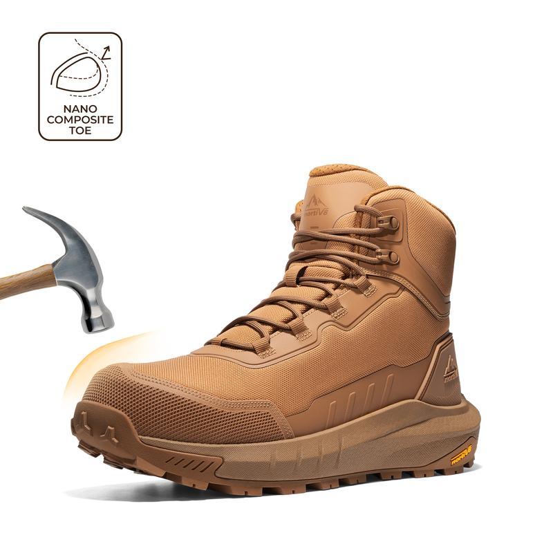 Calzado de seguridad para hombre con puntera de material compuesto (norma ASTM), tejido transpirable, suela de TPU ligera y antideslizante, diseño de puntera redonda con cordones, impermeable y con suela de cuña.