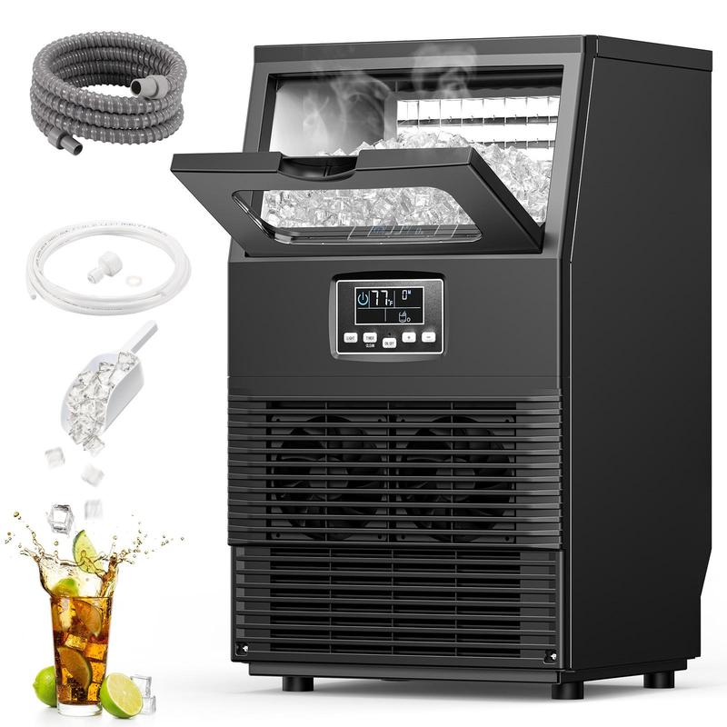 Máquina de hielo comercial V2.0, 100 lbs, doble vía de llenado de agua, gran capacidad con autolimpieza, máquina de hielo con temporizador de 24 horas, cesta de 33 lbs, de acero inoxidable.