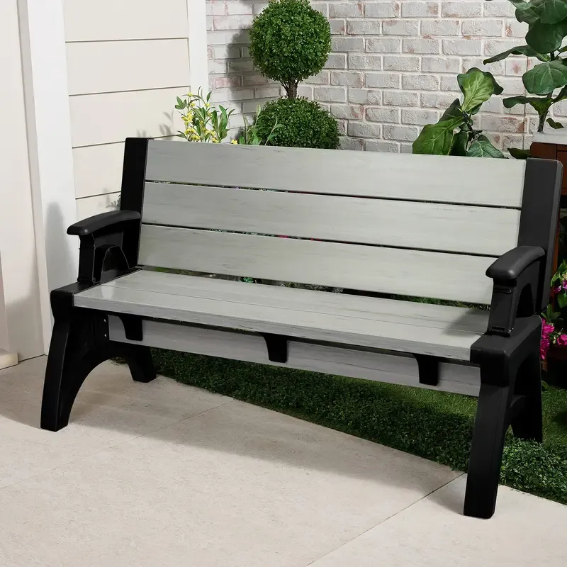 Banca convertible en mesa para patio, muebles exteriores multifuncionales con asientos integrados