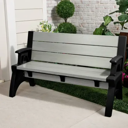 Banca convertible en mesa para patio, muebles exteriores multifuncionales con asientos integrados