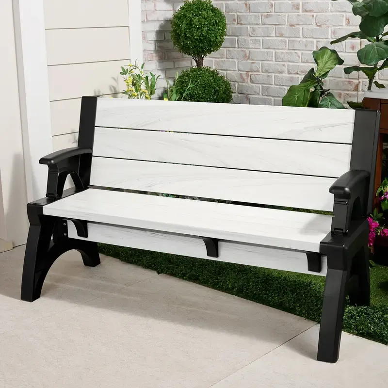 Banca convertible en mesa para patio, muebles exteriores multifuncionales con asientos integrados