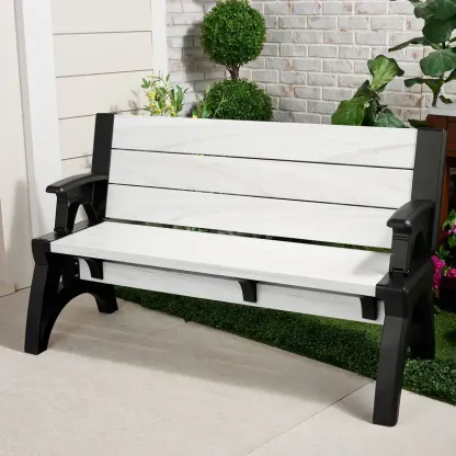 Banca convertible en mesa para patio, muebles exteriores multifuncionales con asientos integrados