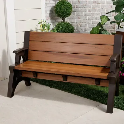 Banca convertible en mesa para patio, muebles exteriores multifuncionales con asientos integrados