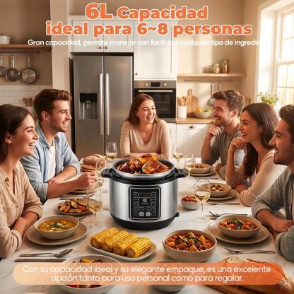 Olla de Presión Eléctrica 6L, 1000W Multicooker con 10 Programas Automáticos, Cocina Rápida, Panel Digital, Función Mantener Caliente y Sistema de Seguridad