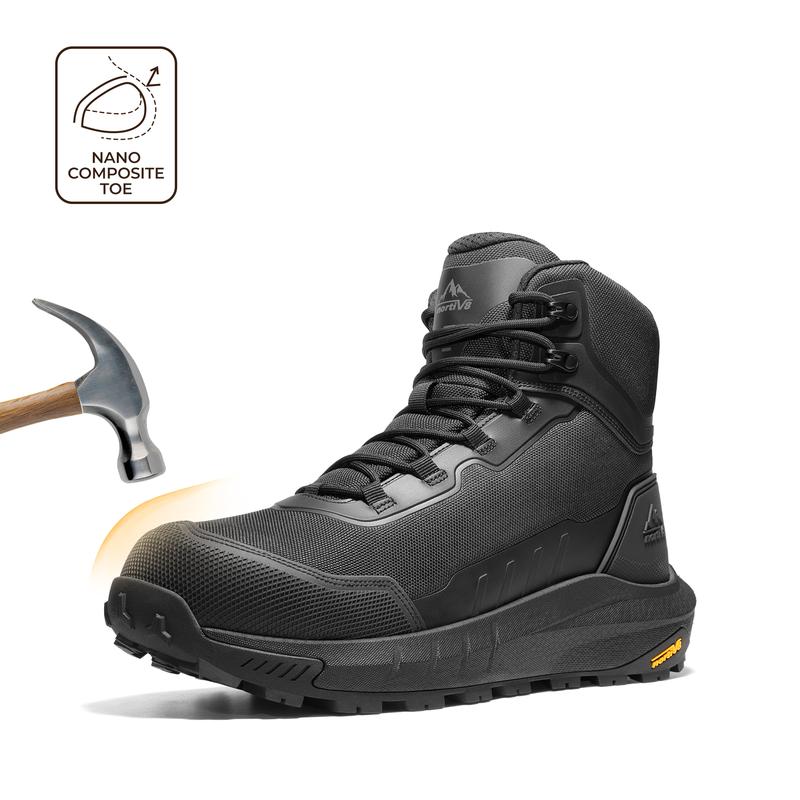 Calzado de seguridad para hombre con puntera de material compuesto (norma ASTM), tejido transpirable, suela de TPU ligera y antideslizante, diseño de puntera redonda con cordones, impermeable y con suela de cuña.