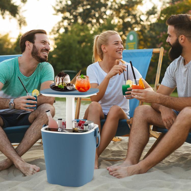 Mesa de bar con enfriador, Enfriador de cerveza y vino de 4/8/10 galones, Mesas de bar para patio estilo ratán, Altura ajustable, Enfriador de hielo 3 en 1 con tapón de drenaje, Mesa de cóctel para exteriores