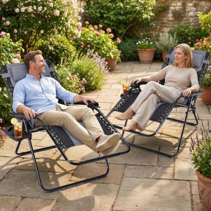 Sillón de Gravedad Cero, Reclinable de Uso Rudo para Exteriores, Tumbona Plegable Antigravedad para Jardín, Camping y Piscina — Mobiliario de Exterior, Tumbona para Patio