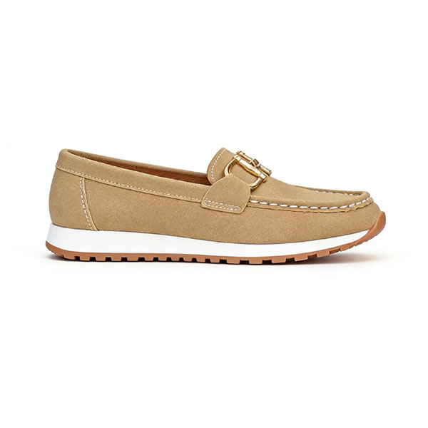 Women's Loafers with Gold Buckle – Casual Slip-On Flat Shoes for Garden Walks