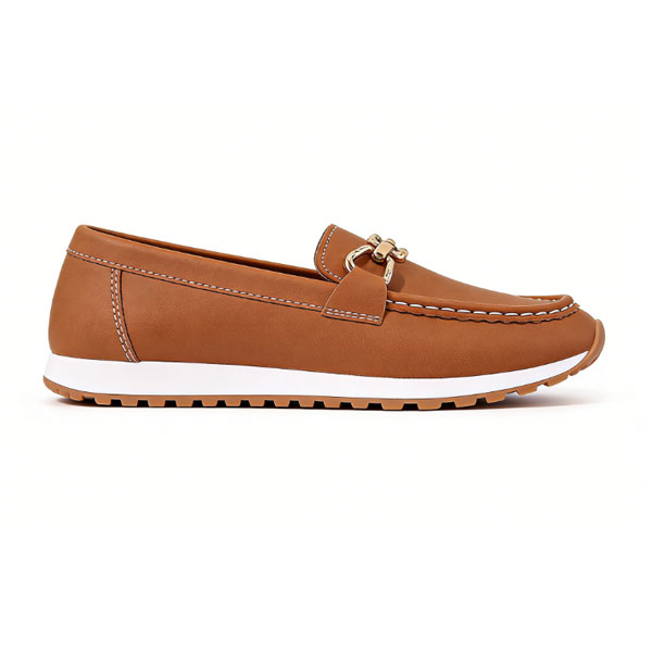 Women's Loafers with Gold Buckle – Casual Slip-On Flat Shoes for Garden Walks