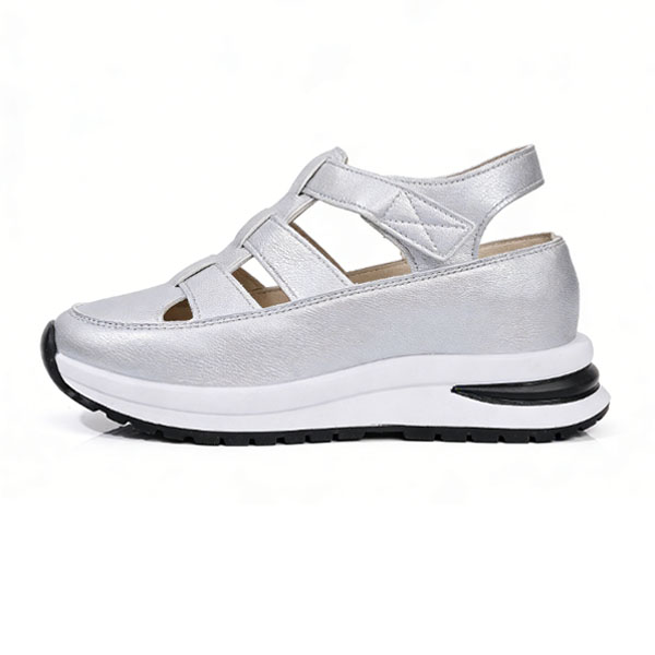 Bomre Shoes, Women's Plus Size Hollow Out Casual Sandals, Closed Toe Platform Sandals Height Increasing Thick Sole