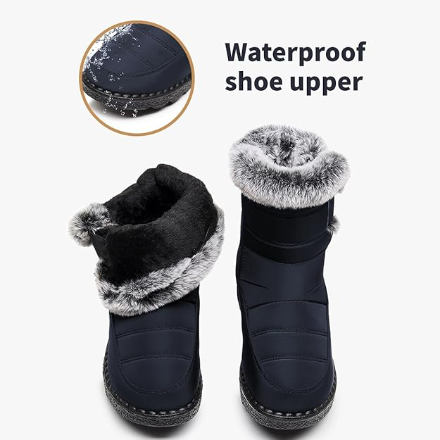 Women's Snow Boots Faux Fur Long Plush Platform Ankle Boots Waterproof Warm Cotton Winter Boots