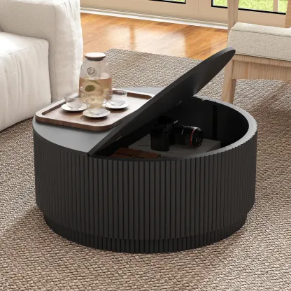 Mesa de Centro Redonda 80 cm con Almacenamiento Oculto