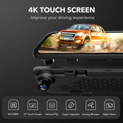 Espejo Retrovisor con Cámara 4K de 12 Pulga