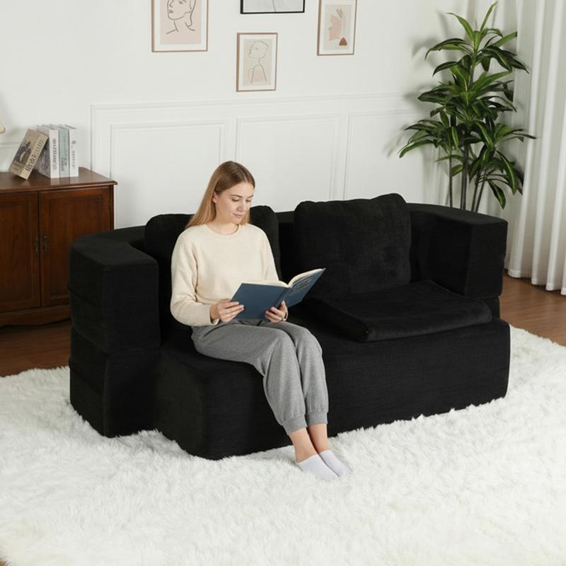 Sofá Cama 2 en 1 Acolchado con Manta y Almohadas