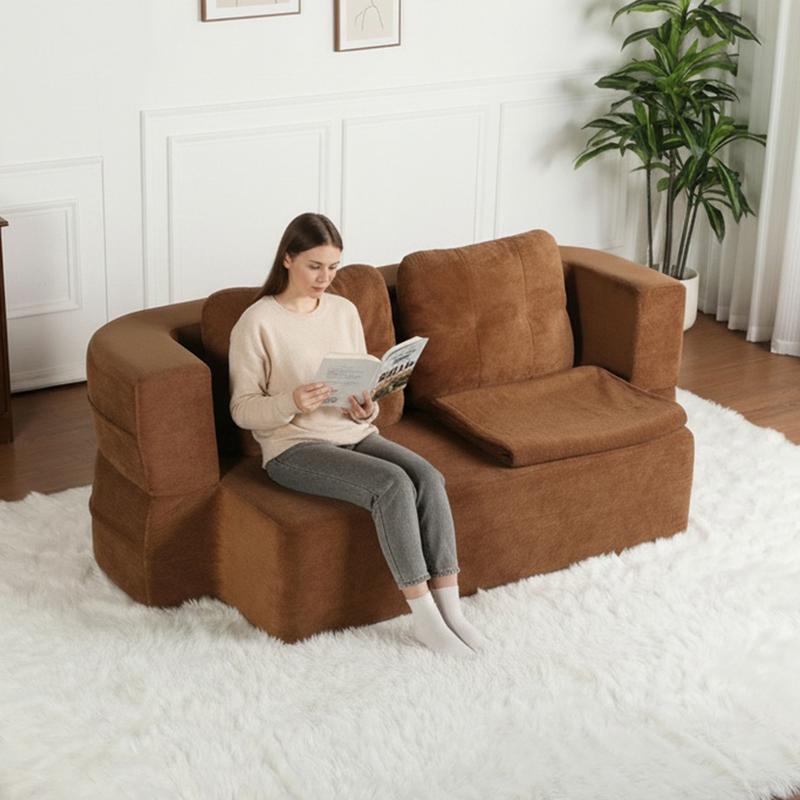 Sofá Cama 2 en 1 Acolchado con Manta y Almohadas
