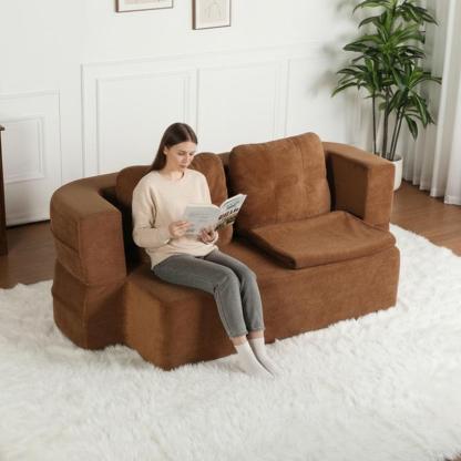 Sofá Cama 2 en 1 Acolchado con Manta y Almohadas