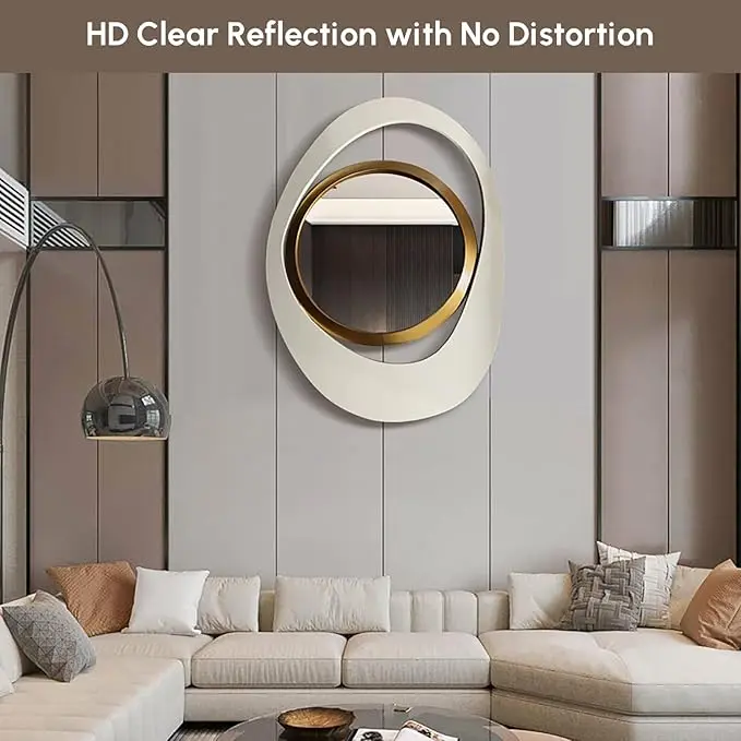 Espejo decorativo de pared - Geométrico blanco y dorado