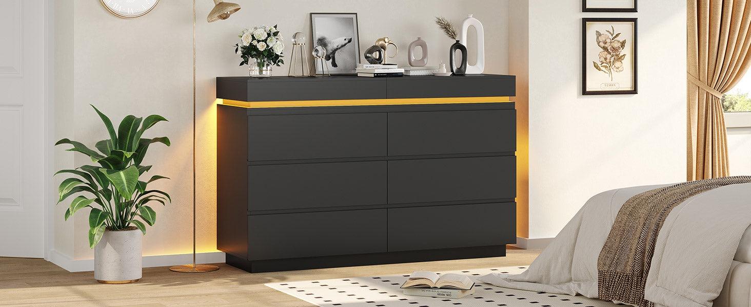 Sikaic Modern 6 Drawers Dresser with Sliding Desktop, Wide Chest of Drawers with Charging Station & LED Lights, Large Storage Tower Clothes Organizer, Dresser for Bedroom DealsForYouDays Summerwins