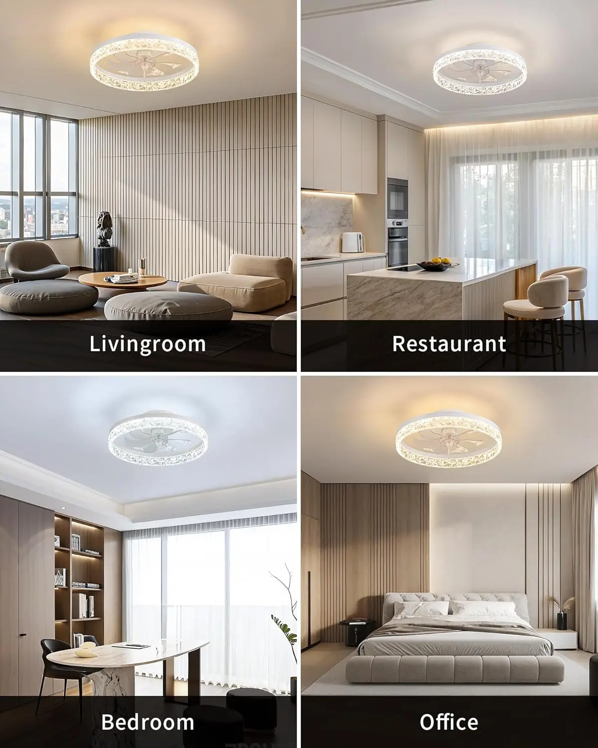 Ventilador de techo LED bajo perfil con luz regulable y control remoto