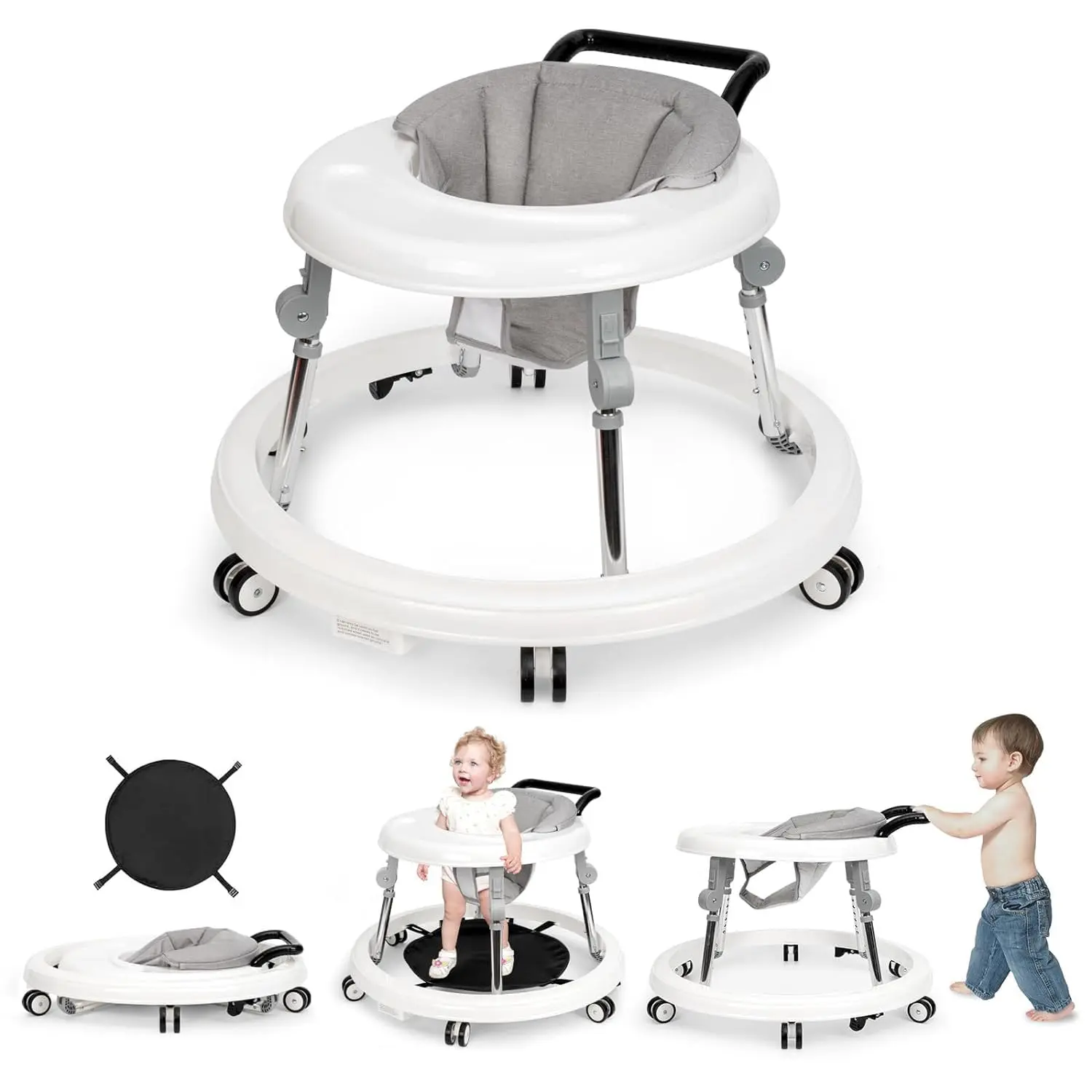Andadera Plegable para Bebé 6-18 Meses con 9 Alturas Ajustables y Ruedas 360° Antivuelco