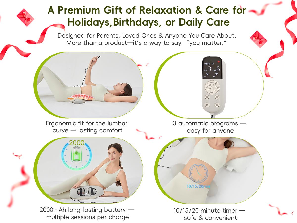 Spinal Decompression Massager with Soothing Warm Therapy & Air Traction &ndash;WARMSKY Smart Lower Back Device for Sciatica Support, Lumbar Pressure & Stiffness Relief &ndash; Thoughtful Gift for Parents