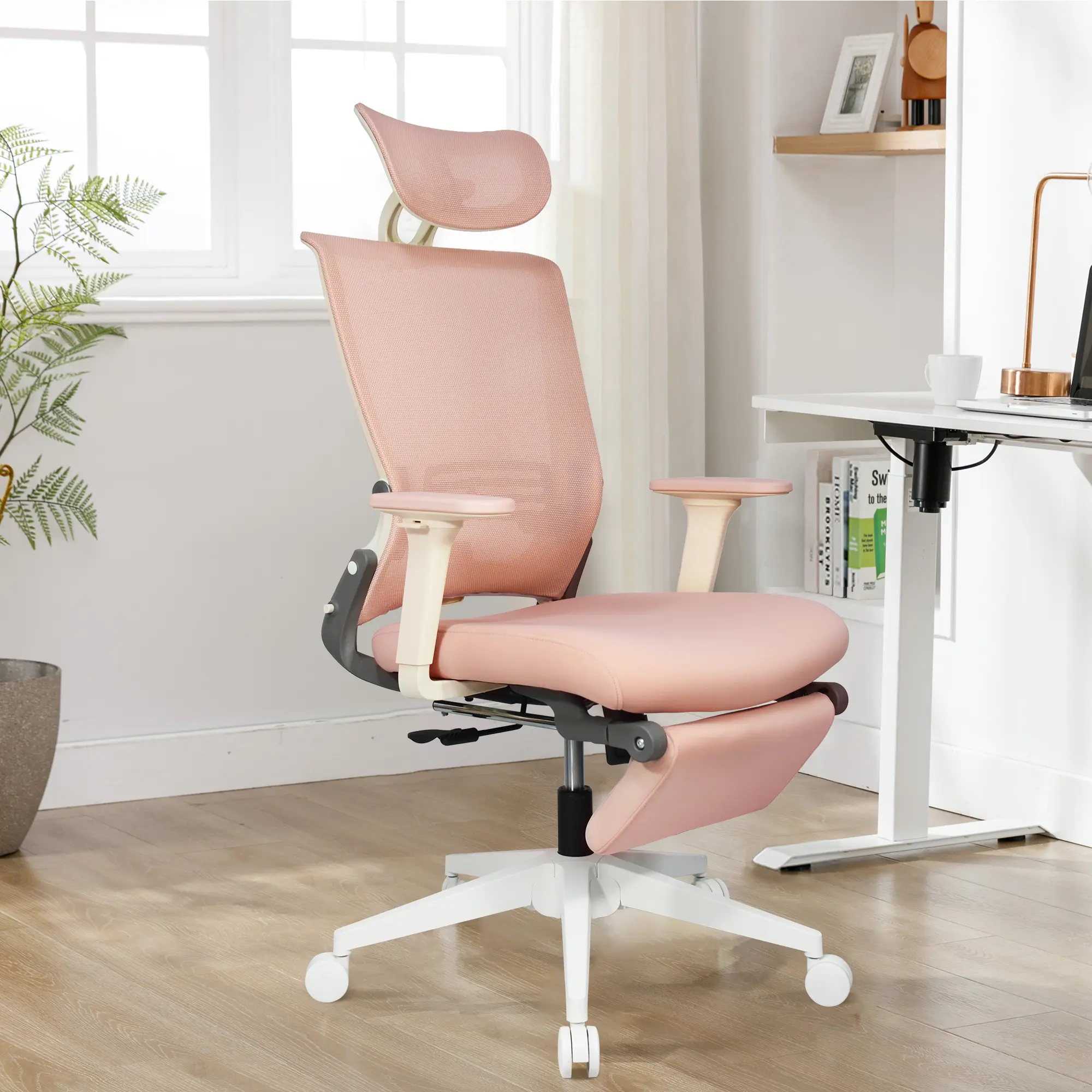 FLEXISPOT Foldable Ergonomic Office Chair with Footrest, Adjustable Height, 2D Headrest, Mesh Back, Sponge Seat, Adjustable Lumbar Support, 2D Armrests, Foldable Convenience | Computer Desk Chair Ideal for Home Office