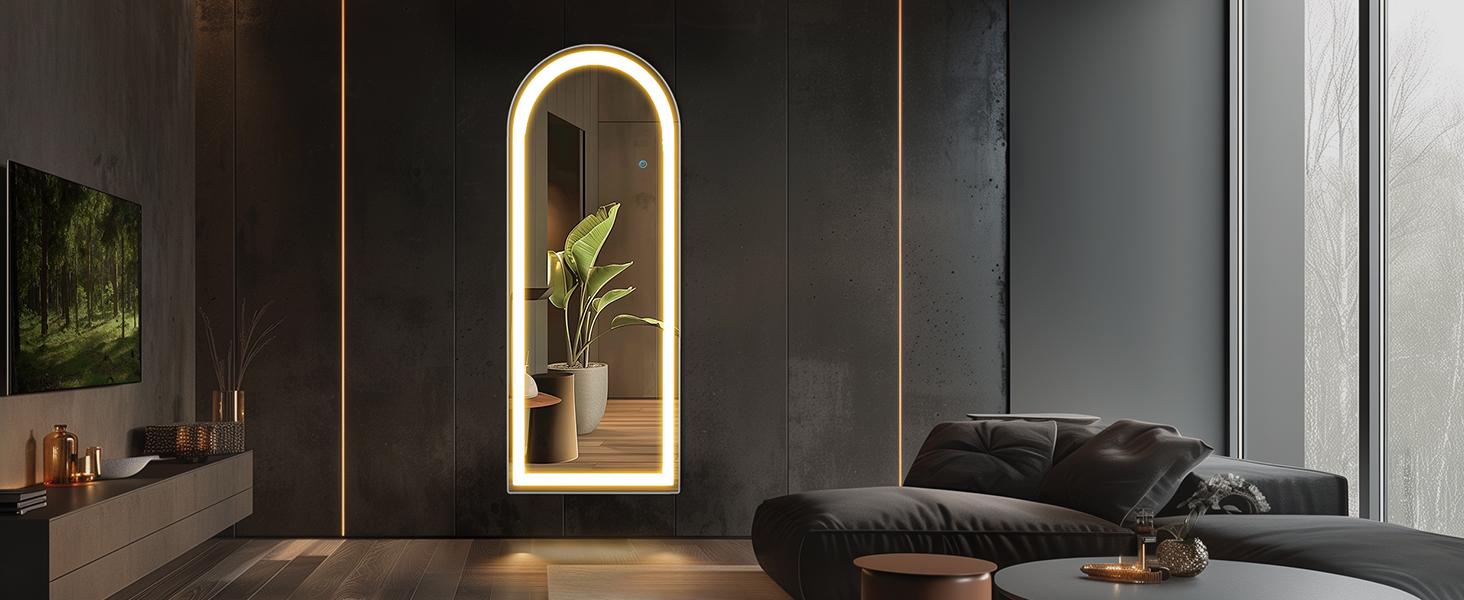 Floor Mirror, Stand Mirror Full Length with LED Lights, Dimming & 3 Color Lighting, Aluminum Alloy Thin Frame for Bedroom, Dressing Room Decor