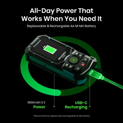 Medidor Láser de Distancia 120 m Recargable con Bluetooth y Láser Verde IPS 2.4"