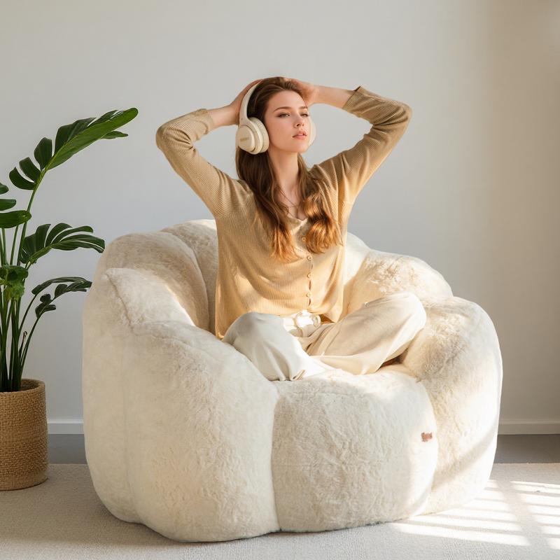 Sillón Puff Floral de Pelo Sintético Suave