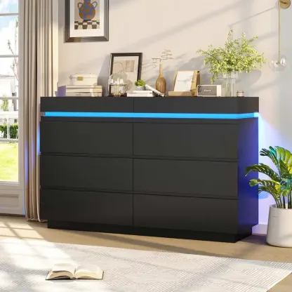 Cómoda Moderna 6 Cajones con Tablero Deslizante, LED y Carga Integrada