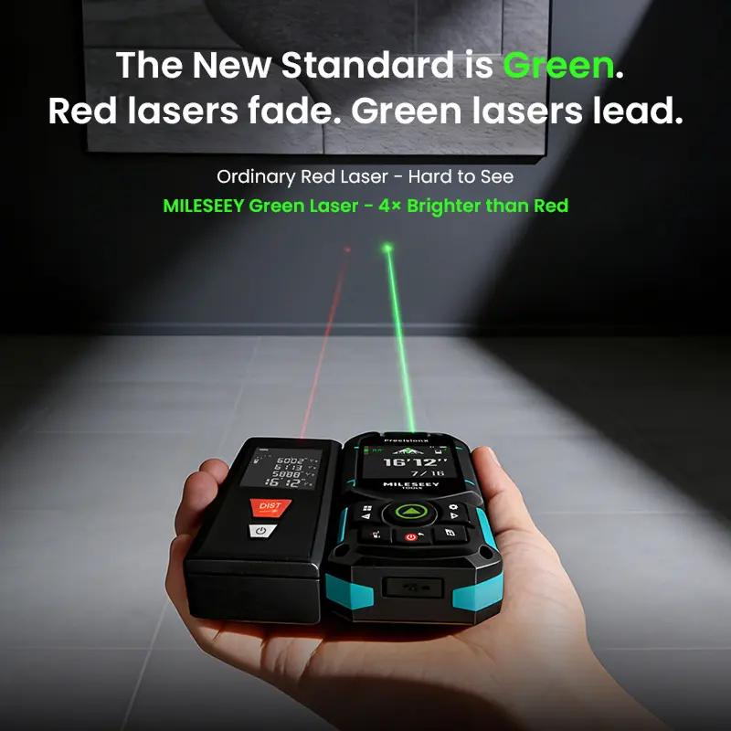 Medidor Láser de Distancia 120 m Recargable con Bluetooth y Láser Verde IPS 2.4"