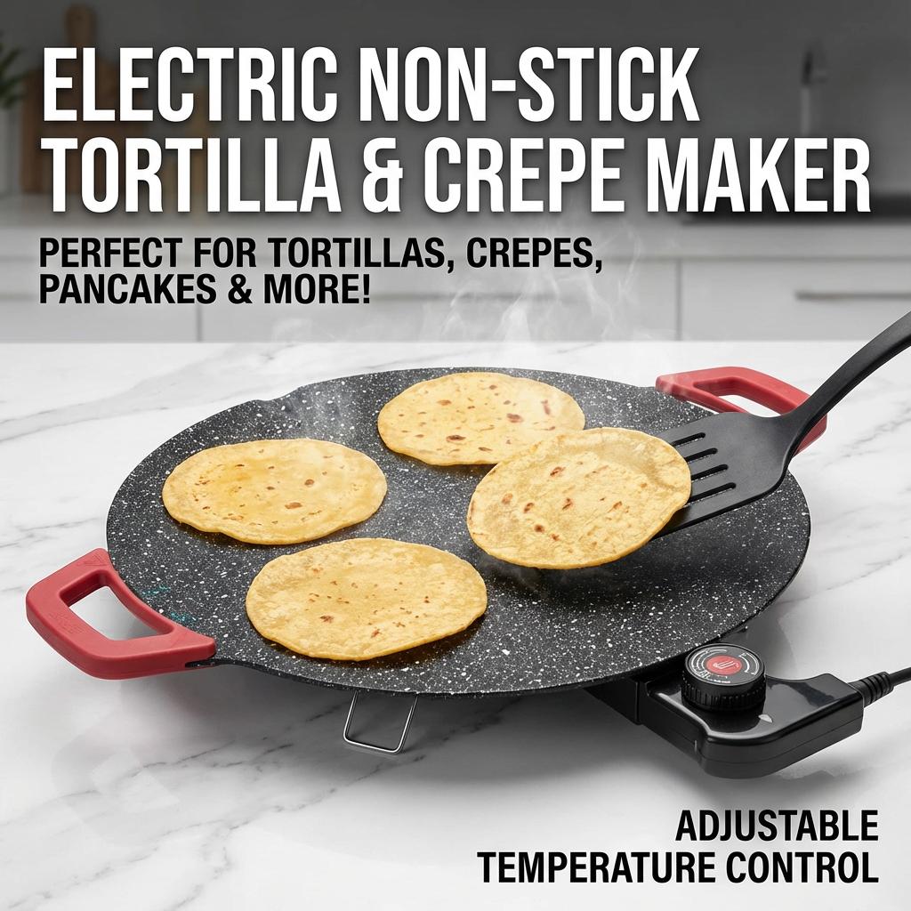 Portable Electric Comal, Indoor Smokeless Korean BBQ Grill, Non-stick Griddle for Tortillas, Adjustable Temperature Control, Asador de Carne