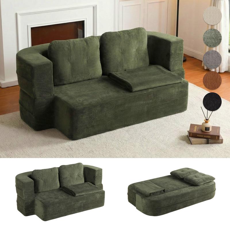 Sofá Cama 2 en 1 Acolchado con Manta y Almohadas