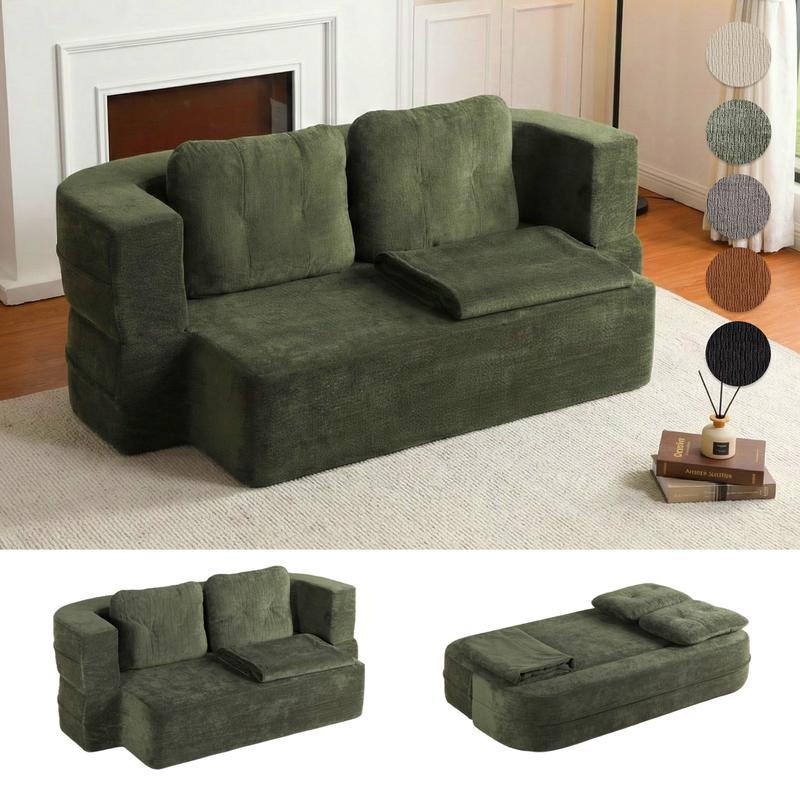 Sofá Cama 2 en 1 Acolchado con Manta y Almohadas