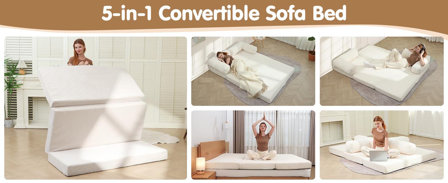 Winzoo 5-in-1 Convertible Folding Sofa Bed Queen Tri-Fold Mattress with Armrests Boneless Floor Sofa Futon Couch for Living Room Bedroom Apartment Winzoo 5-in-1 Convertible Folding Sofa Bed Queen Tri-Fold Mattress with Armrests Boneless Floor Sofa Futon Couch for Living Room Bedroom Apartment