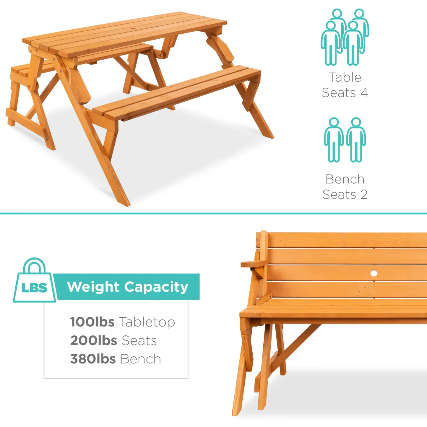 Mesa de Picnic 2 en 1 de Madera para Exteriores