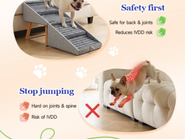 17'' Dog Stairs Ramp for Couch | Wooden Ottoman Ramp for Sofa or Short Bed | for Senior,Small, Medium Dogs, Dachshund | 2-in-1 Convertible Home Step Stool with Wood Foot