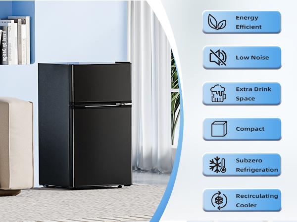 Antarctic Star 3.2 Cu.Ft. Mini Refrigerator with Freezer, Double Door Compact Fridge with Adjustable Removable Shelves, for Dorm/Apartment/Office/Basement summerwins