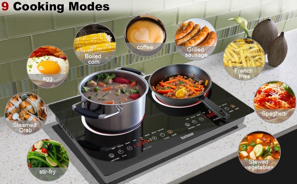 Karinear 2-Burner Multifunction Portable Electric Cooktop - Sensor Touch Control Electric Stove with Child Safety Lock, Timer, Over-Temperature Protection for Kitchen Household Use