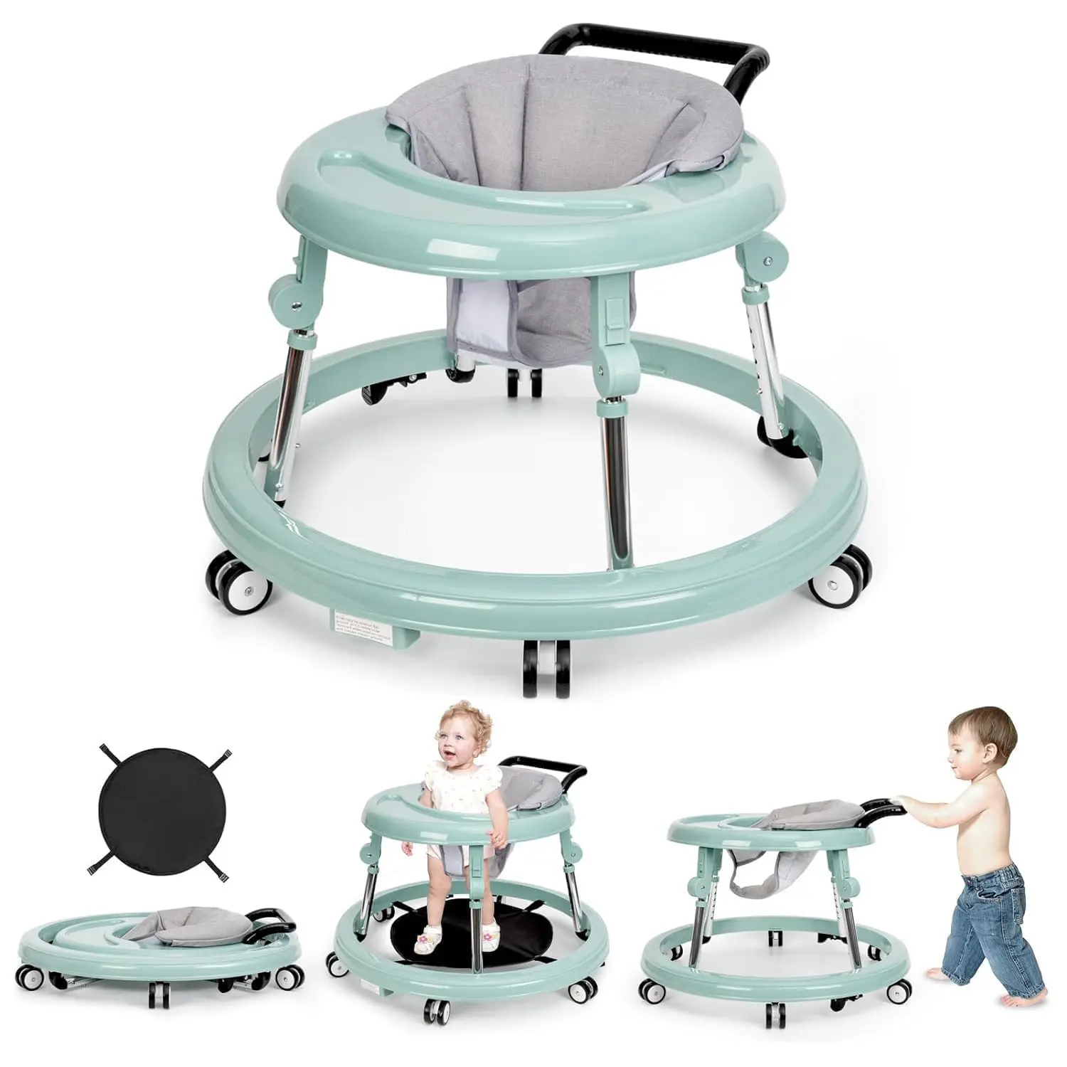 Andadera Plegable para Bebé 6-18 Meses con 9 Alturas Ajustables y Ruedas 360° Antivuelco