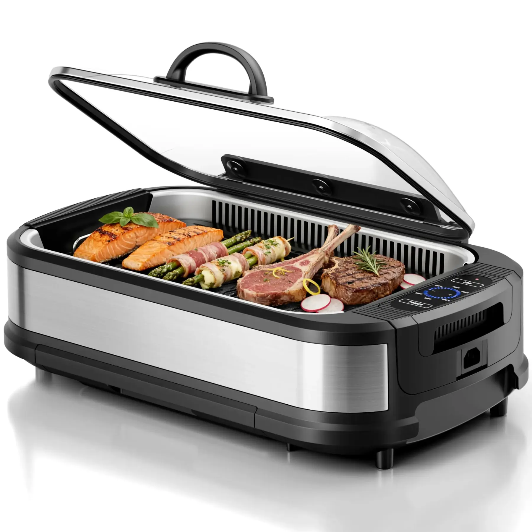 Parrilla Eléctrica sin Humo 1500W, 6 Temperaturas, Antiadherente
